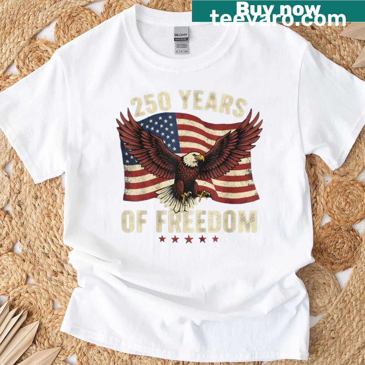 Vintage eagle and USA flag design for 250 years of freedom — on a men's t-shirt
