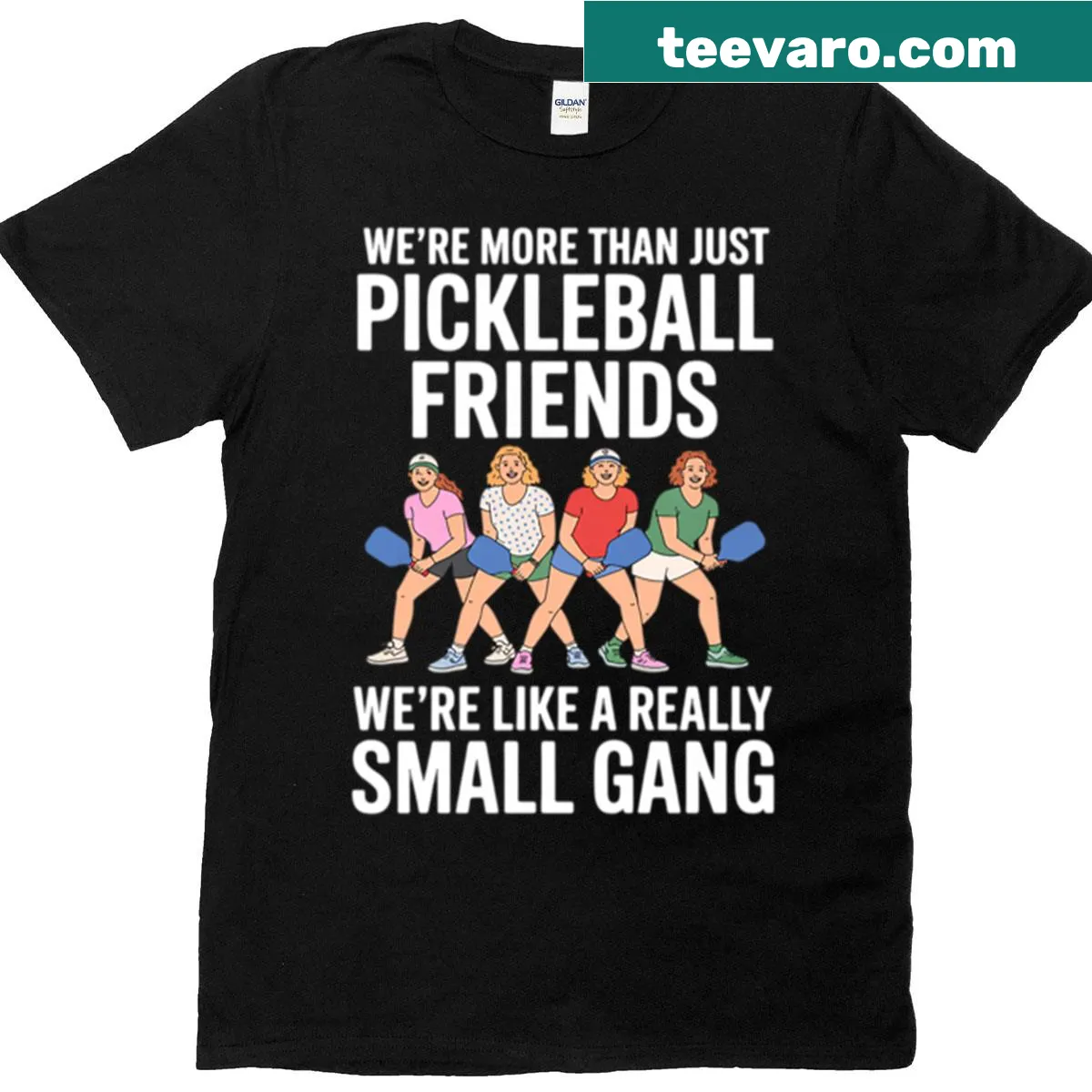 Playful typography T-shirt celebrating pickleball friendships — on a men's t-shirt