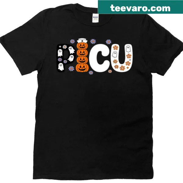 Halloween t-shirt for nurses featuring a floral ghost and pumpkin design.