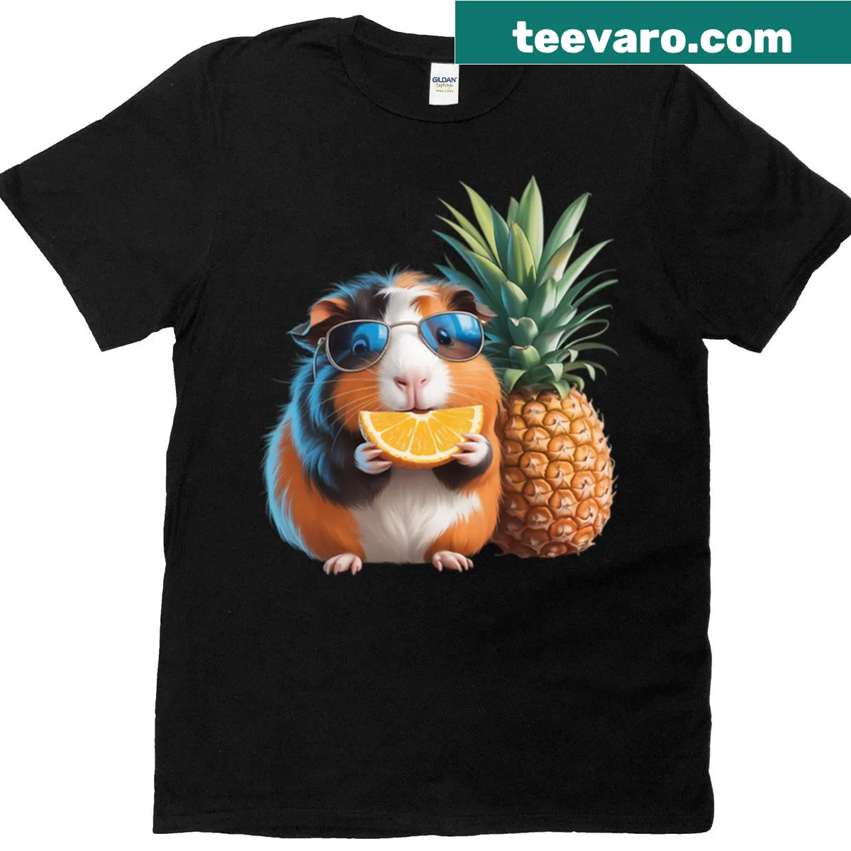 Cute guinea pig design with pineapple slices, perfect for pet lovers — on a men's t-shirt
