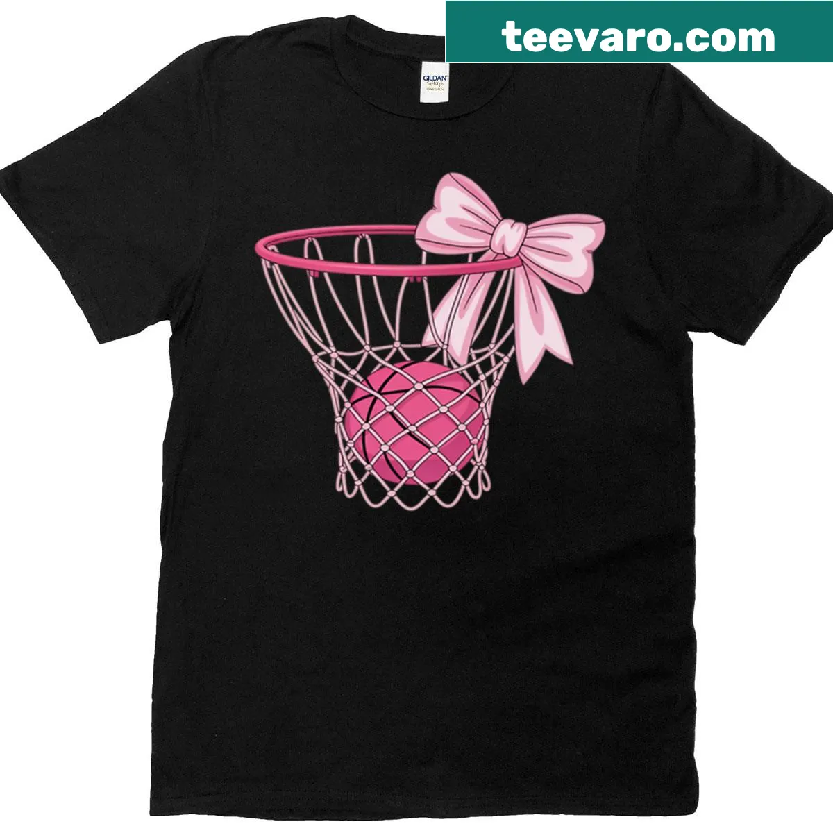 Sporty t-shirt with pink basketball bow and hoops illustration — on a men's t-shirt