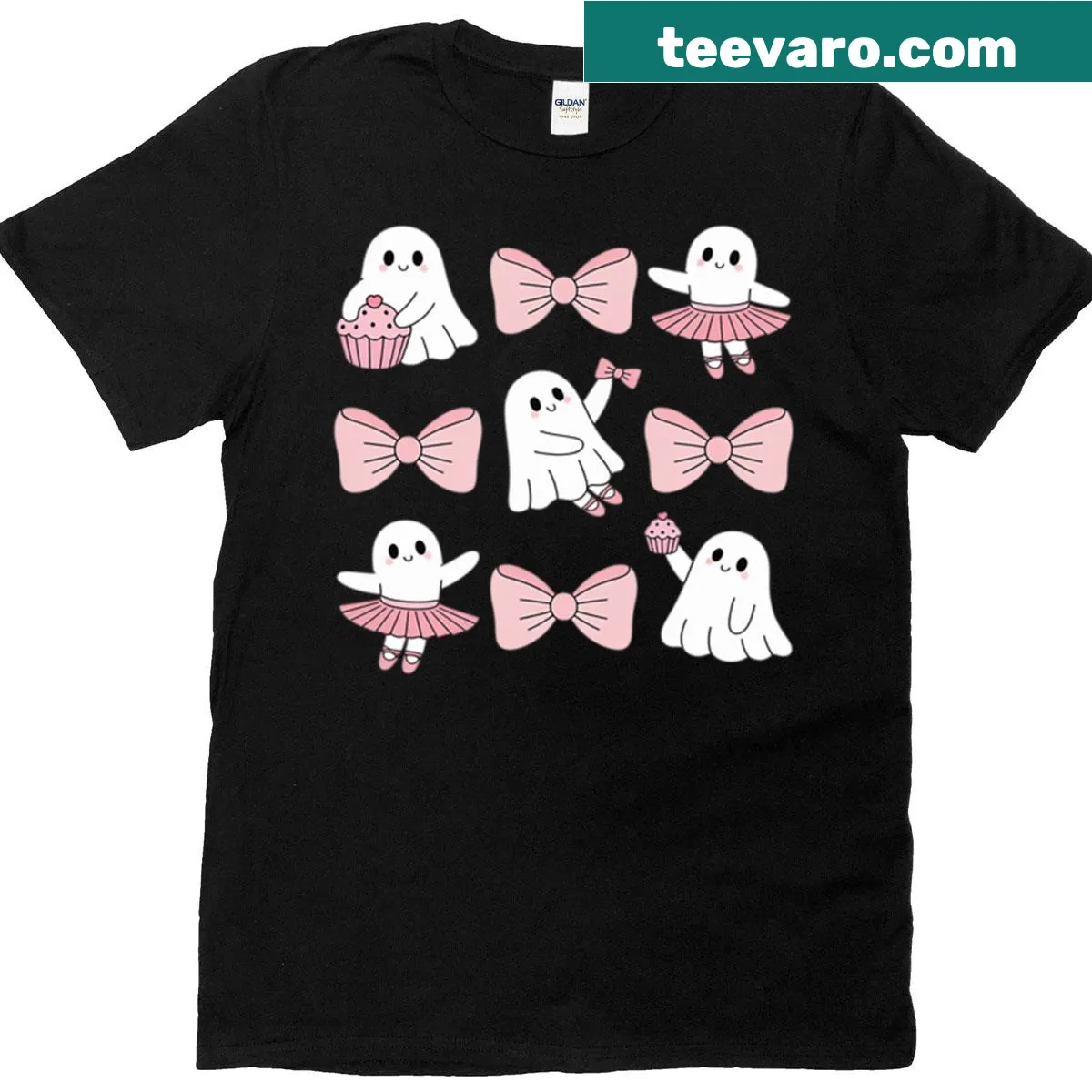 Cute Halloween T-shirt with ghost ballerina design for teachers — on a men's t-shirt