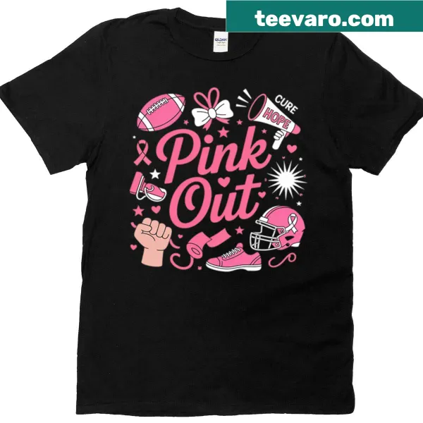 Breast cancer awareness T-shirt with Pink Out Football text