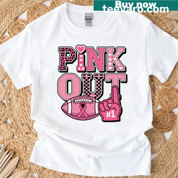 T-shirt with a pink awareness ribbon design for game day