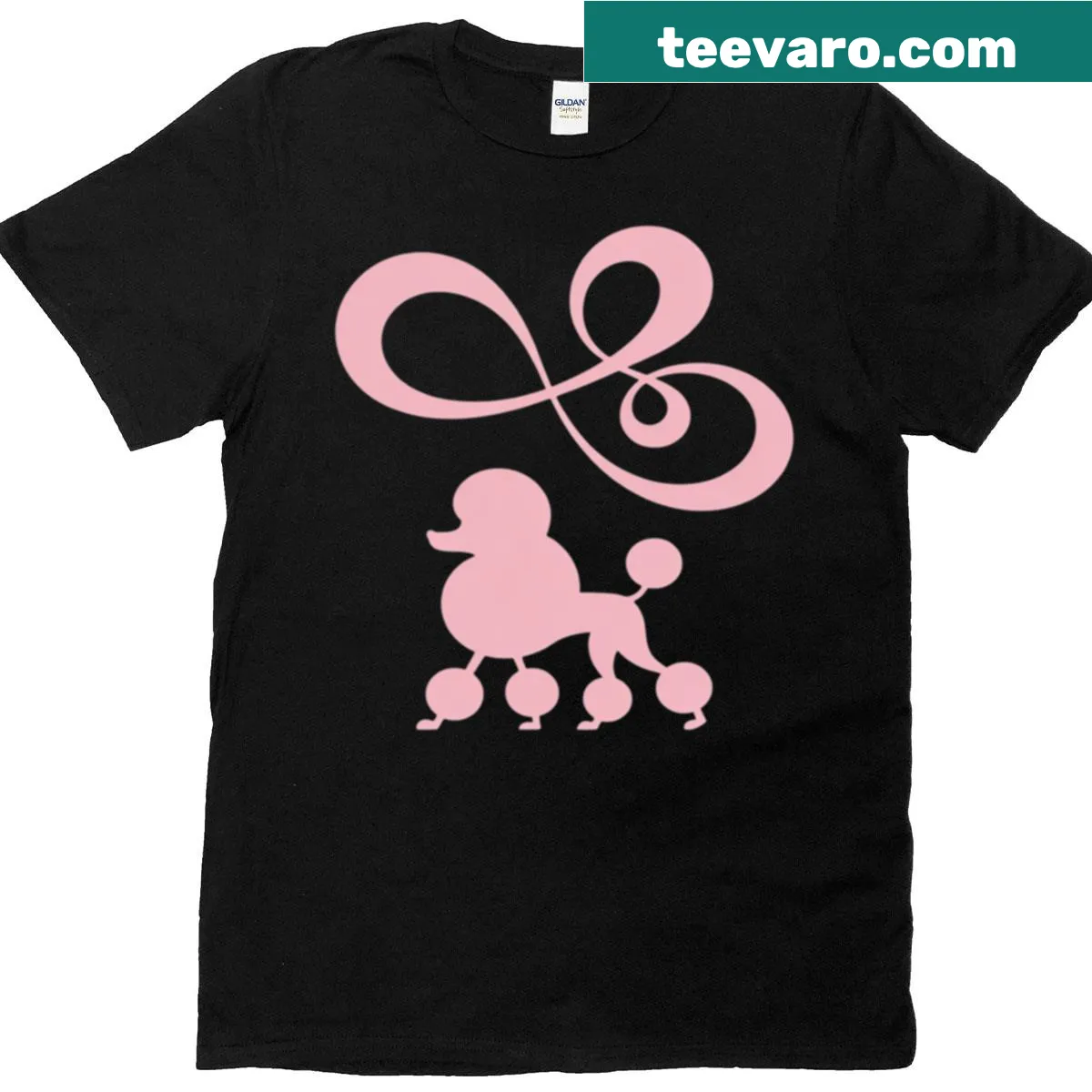 Vintage-style pink poodle graphic on a retro tee — on a men's t-shirt
