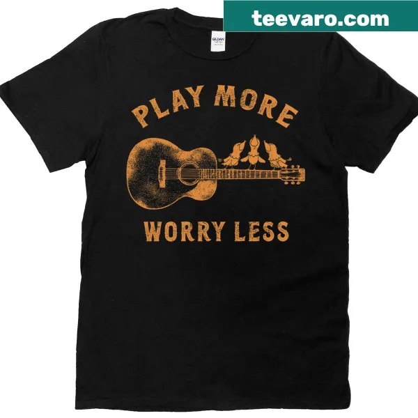 Rustic T-shirt with a guitar and birds graphic, promoting a carefree message