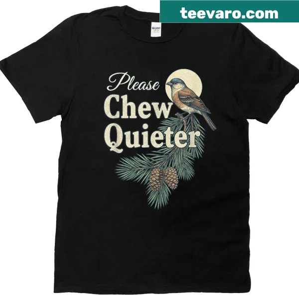 Funny Christmas t-shirt with the phrase 'Please Chew Quieter'