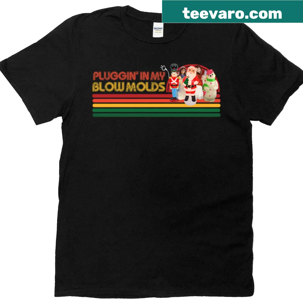 Vintage-style T-shirt with blow molds holiday decorations design — on a men's t-shirt