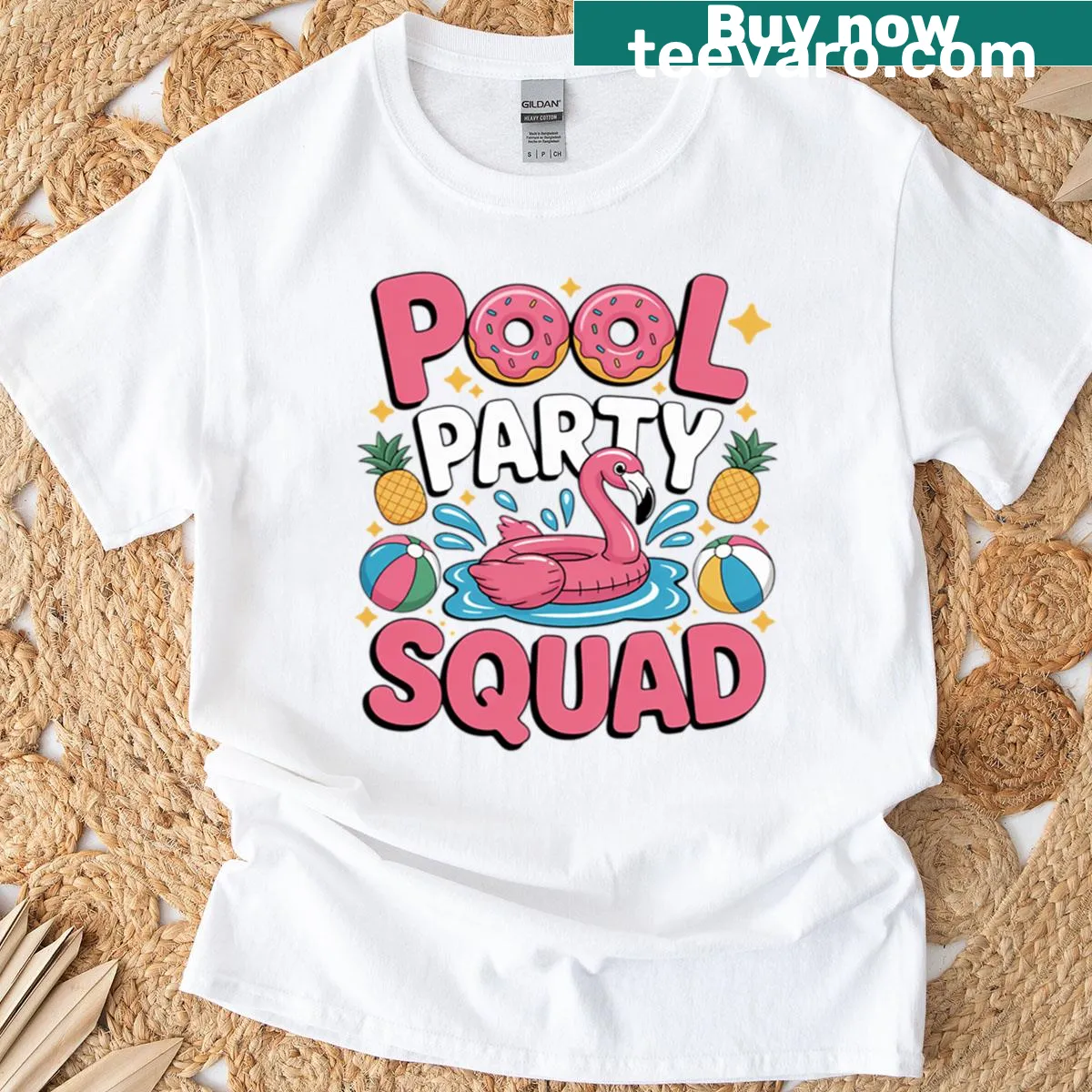 Illustrative pool party theme with inflatable water ball on T-shirt — on a men's t-shirt
