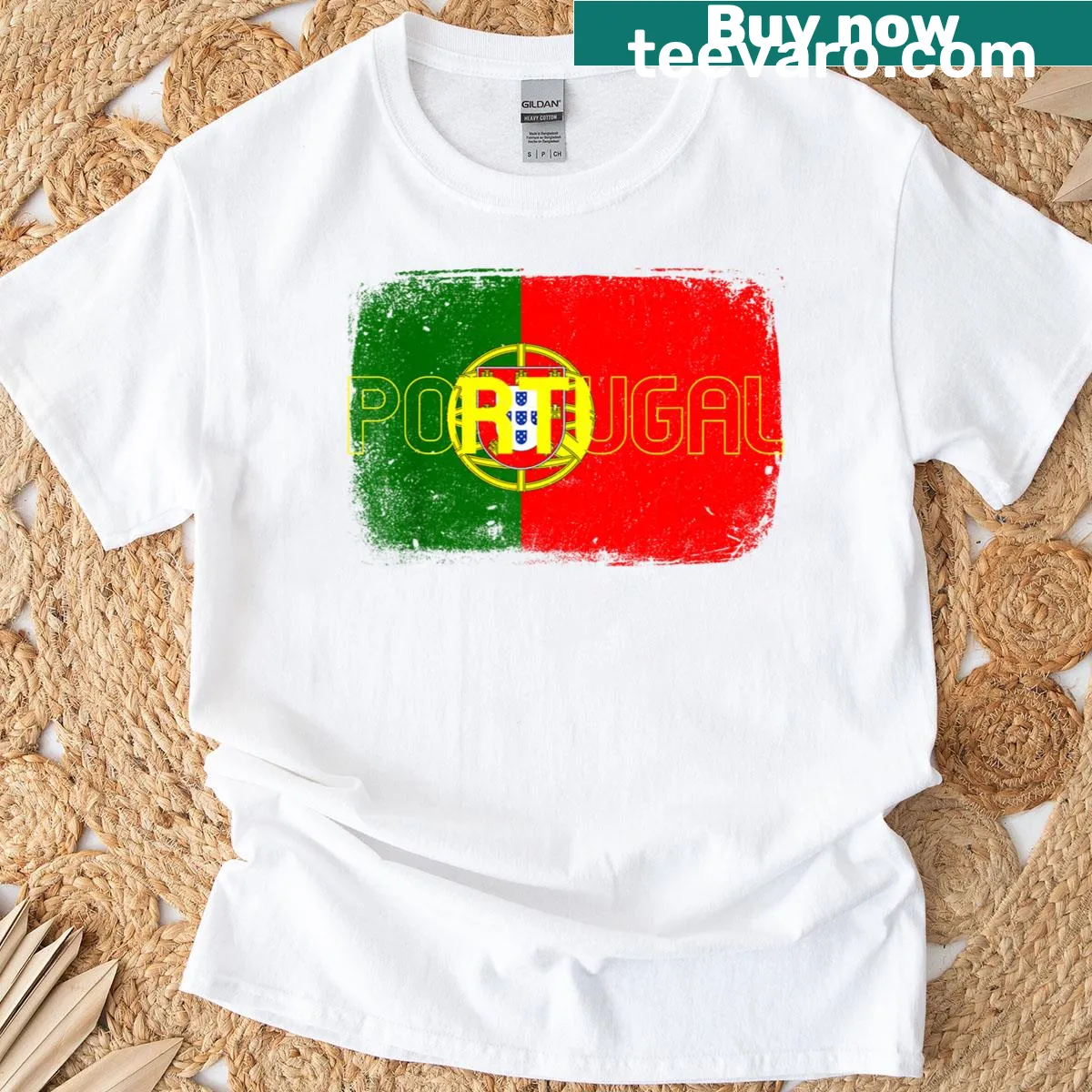 Vintage flag graphic for Portugal national pride t-shirt — on a men's t-shirt