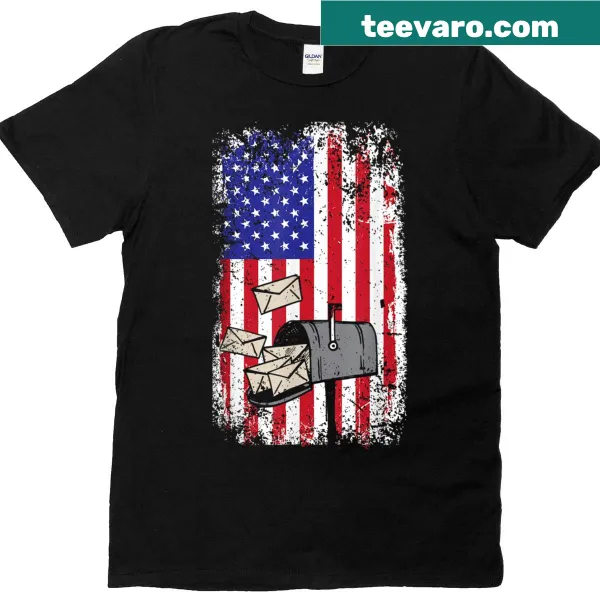 Vintage-style T-shirt with American flag and mailbox design