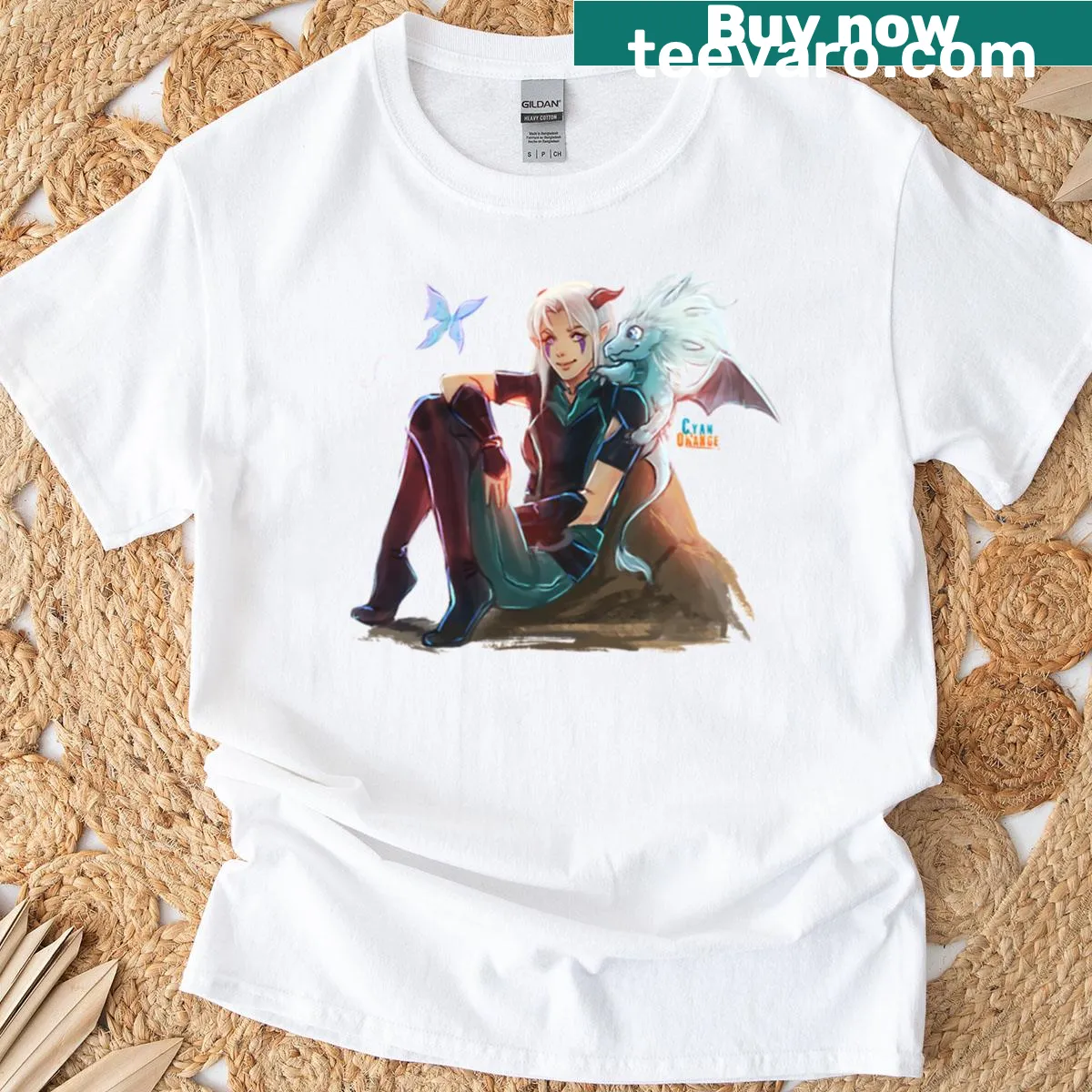 Graphic T-shirt featuring Rayla Zym character for fantasy fans — on a men's t-shirt