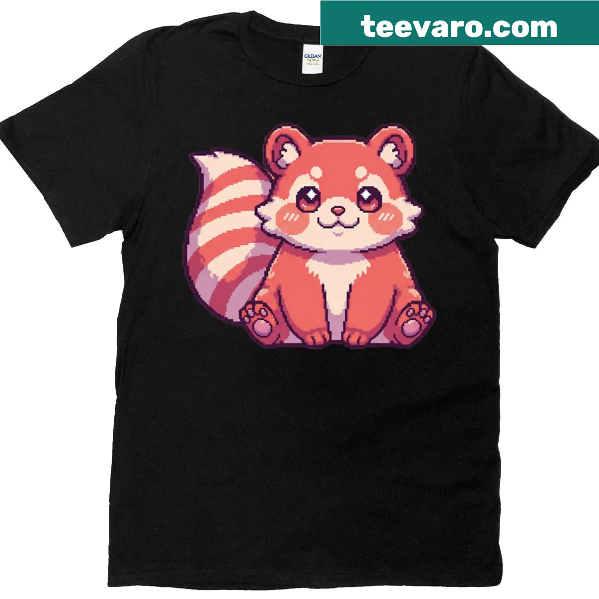 Kawaii pixel art of a red panda on a T-shirt — on a men's t-shirt