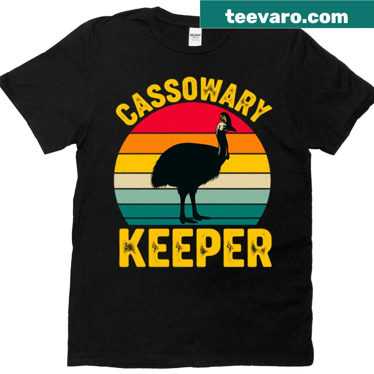 Retro illustration of a cassowary bird on a T-shirt — on a men's t-shirt