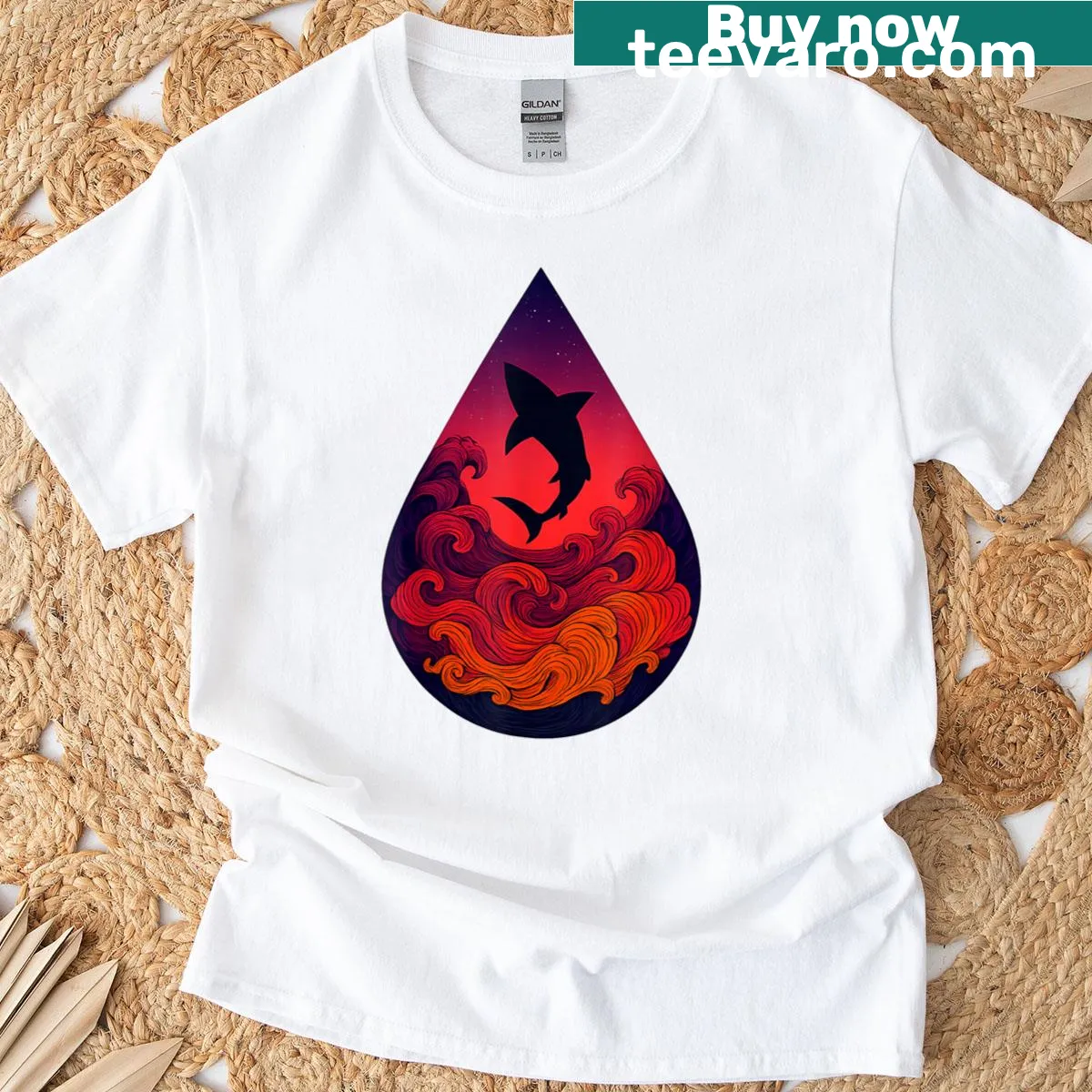 Vintage T-shirt featuring a retro shark silhouette design. — on a men's t-shirt