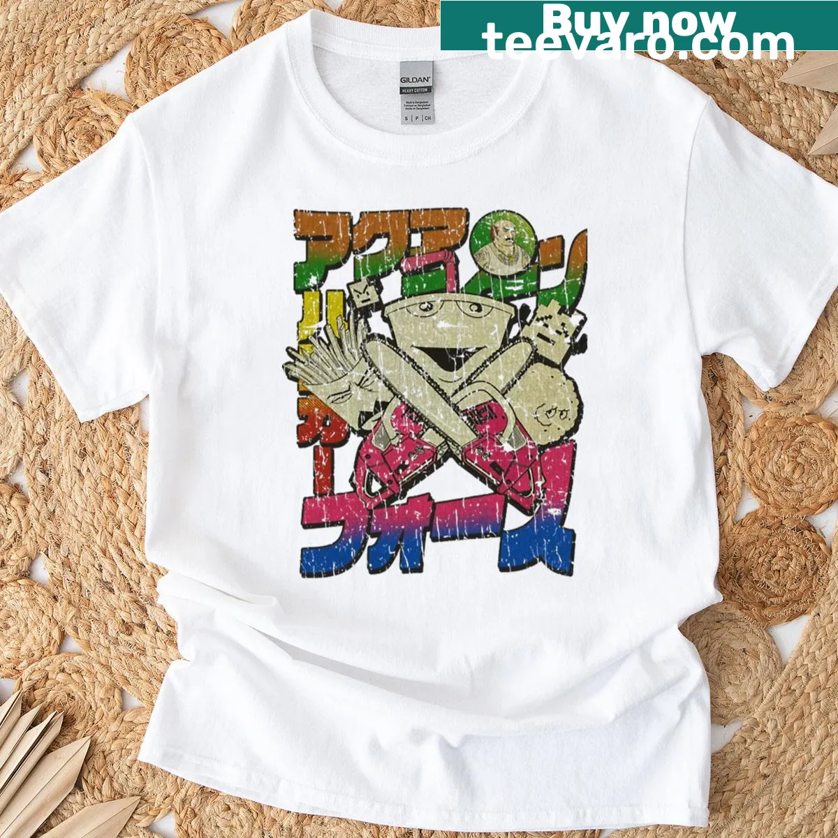 Vintage-style Aqua Teen cartoon graphic on a T-shirt — on a men's t-shirt