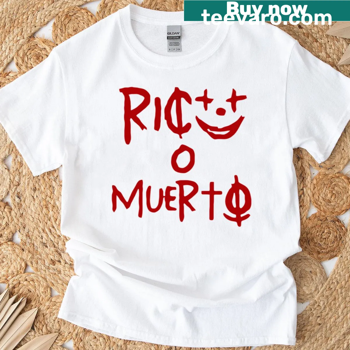 Humorous Rich Or Dead t-shirt with bold text design — on a men's t-shirt
