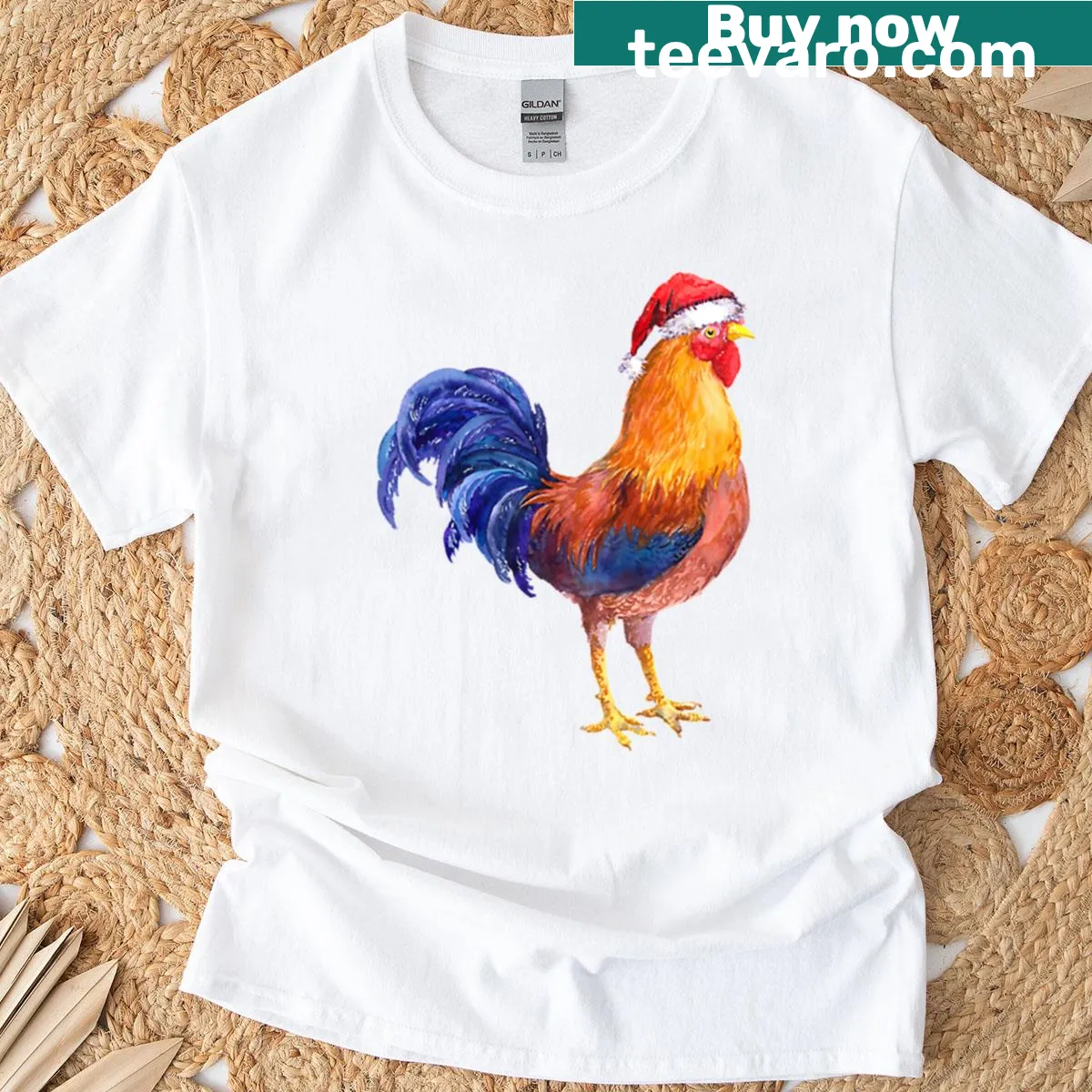 Festive rooster design for Christmas season — on a men's t-shirt