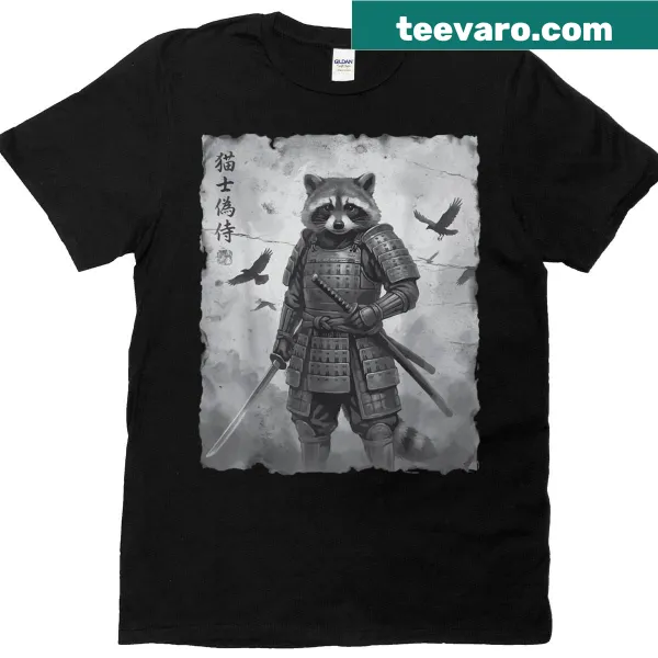 Vintage anime t-shirt featuring a samurai raccoon graphic