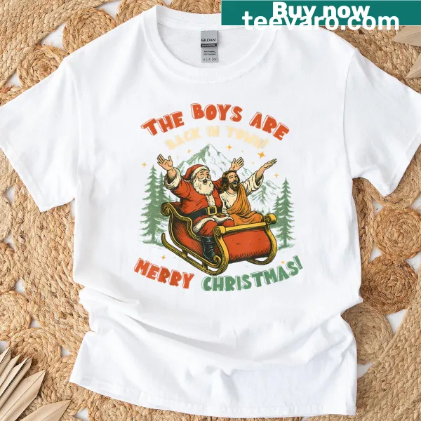 Wholesome holiday t-shirt with 'Santa Jesus Back In Town' text
