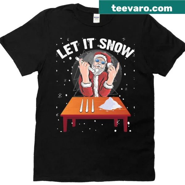 Cheerful Santa design on a Christmas T-shirt with snow theme