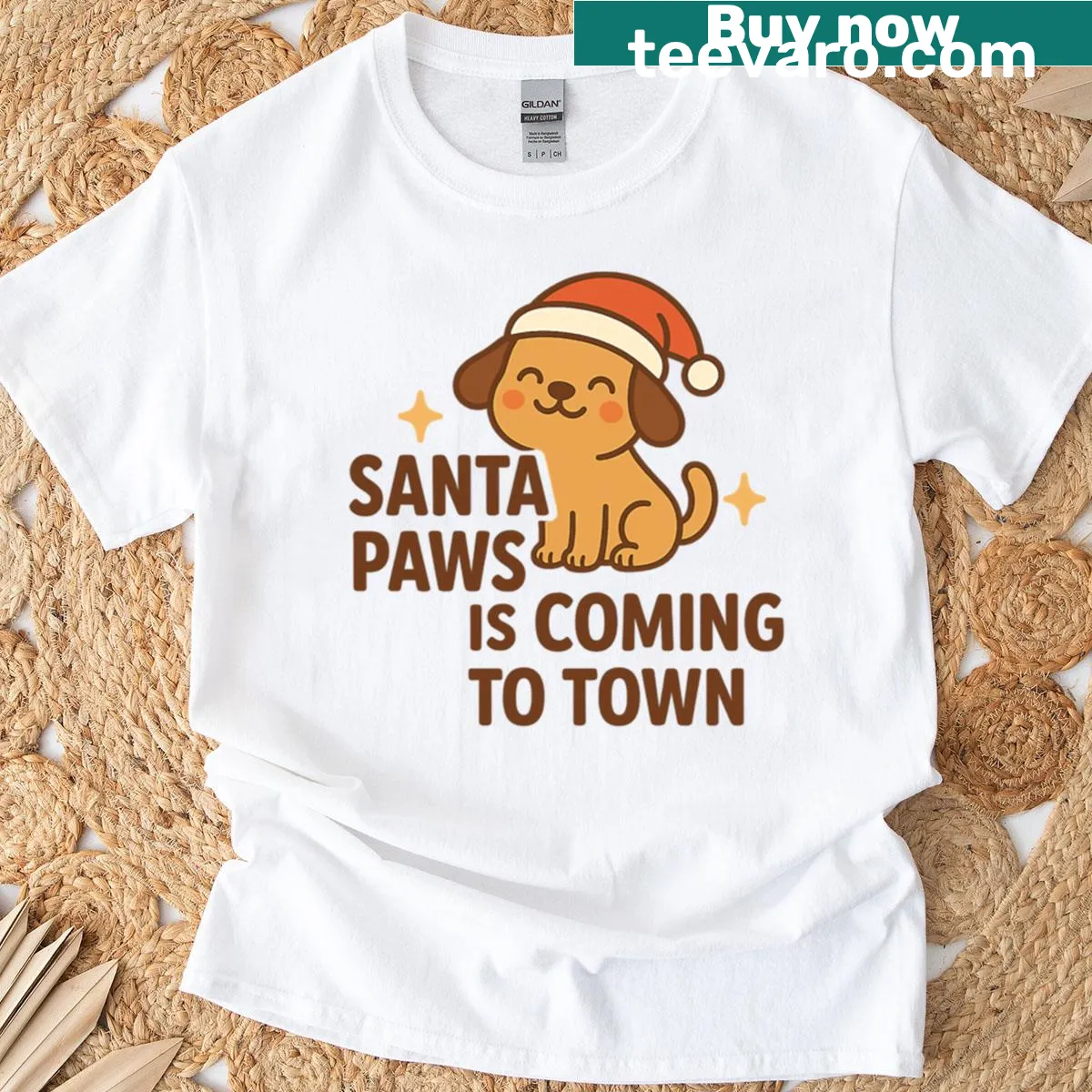 Cute Christmas dog design with Santa hat and festive text — on a men's t-shirt