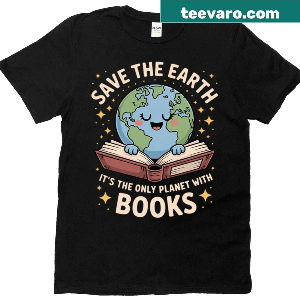 T-shirt with a message about saving Earth and books — on a men's t-shirt