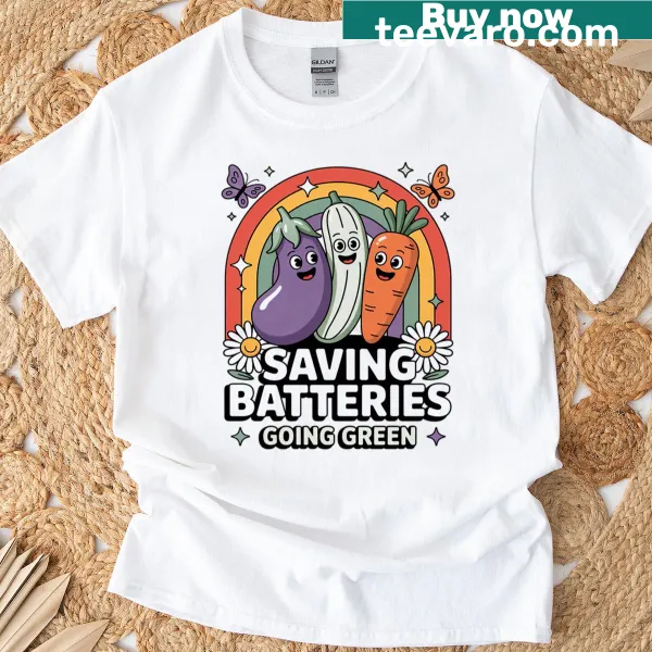 Eco-themed graphic promoting vegetarianism and environmental care on a T-shirt
