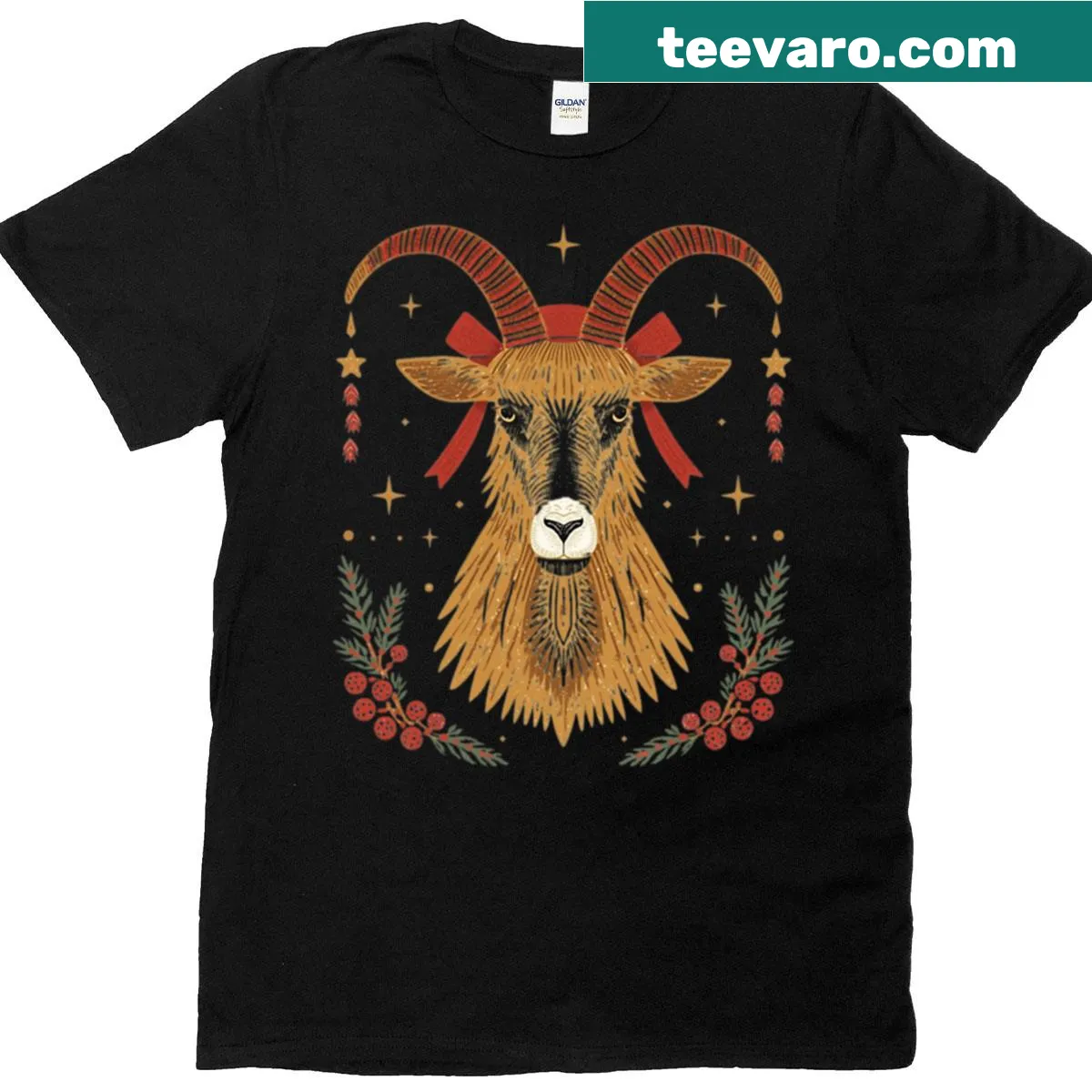 Oversized t-shirt featuring Scandinavian Yule Goat designs — on a men's t-shirt