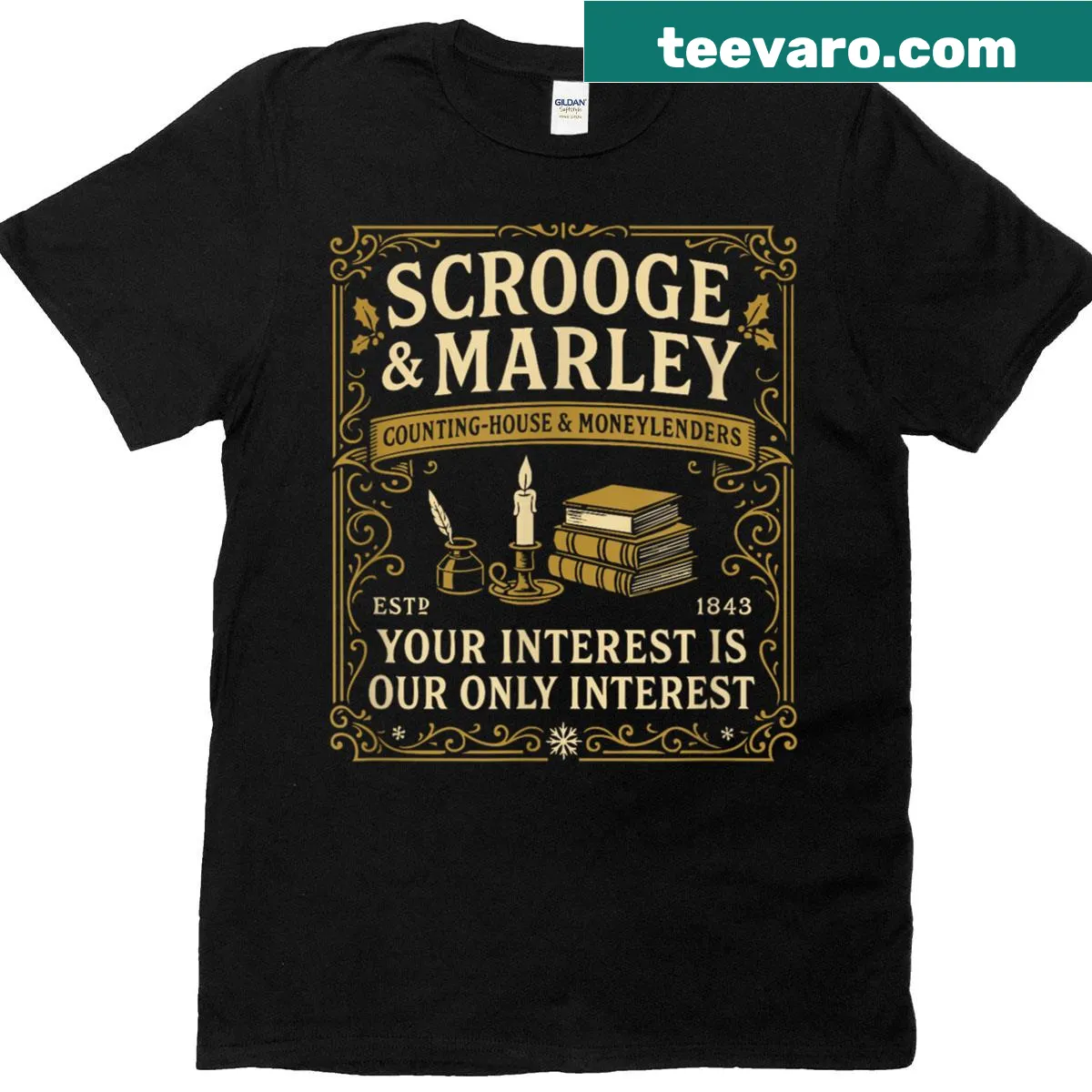 Vintage-style t-shirt featuring Scrooge and Marley from Dickens' Christmas — on a men's t-shirt