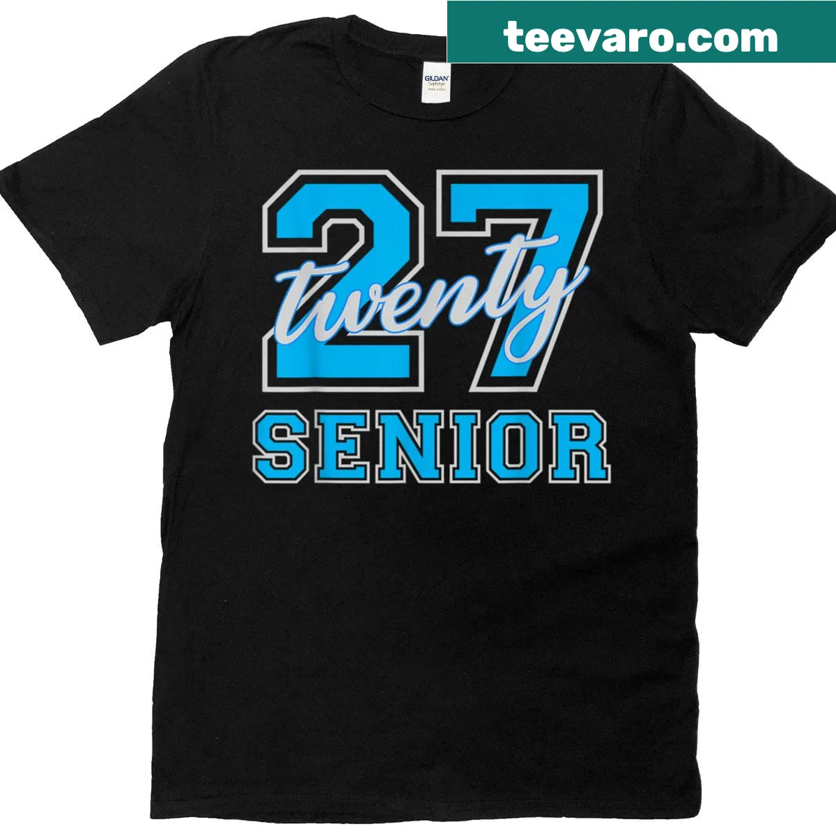 Senior Class of 2027 graduation t-shirt with varsity letters — on a men's t-shirt