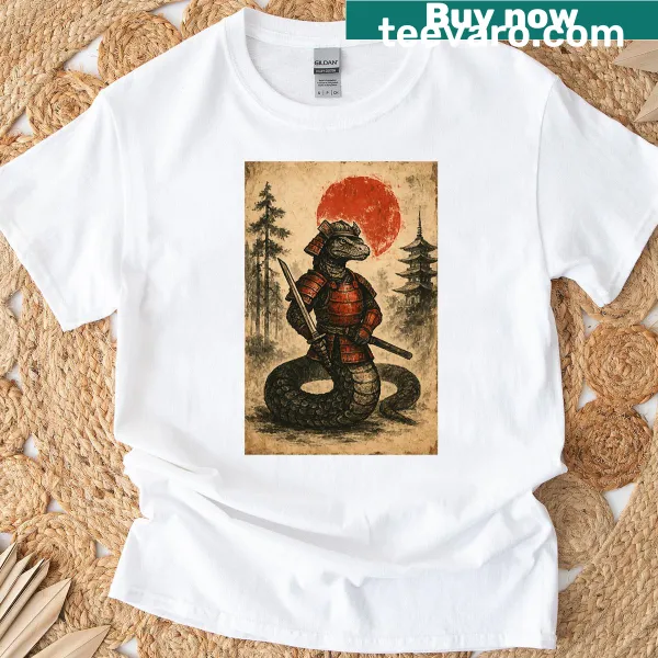 Japanese snake samurai warrior graphic in vintage style