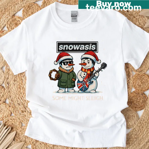 Whimsical Christmas-themed snowflakes and text on a t-shirt