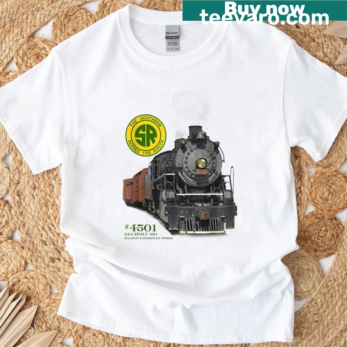 Illustration of Southern Railway 4501 steam locomotive on T-shirt — on a men's t-shirt