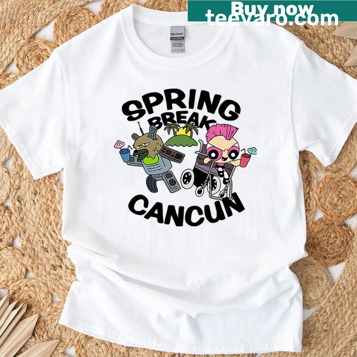 Oversized T-shirt featuring a vintage graphic of Spring Break Cancun 2003 — on a men's t-shirt