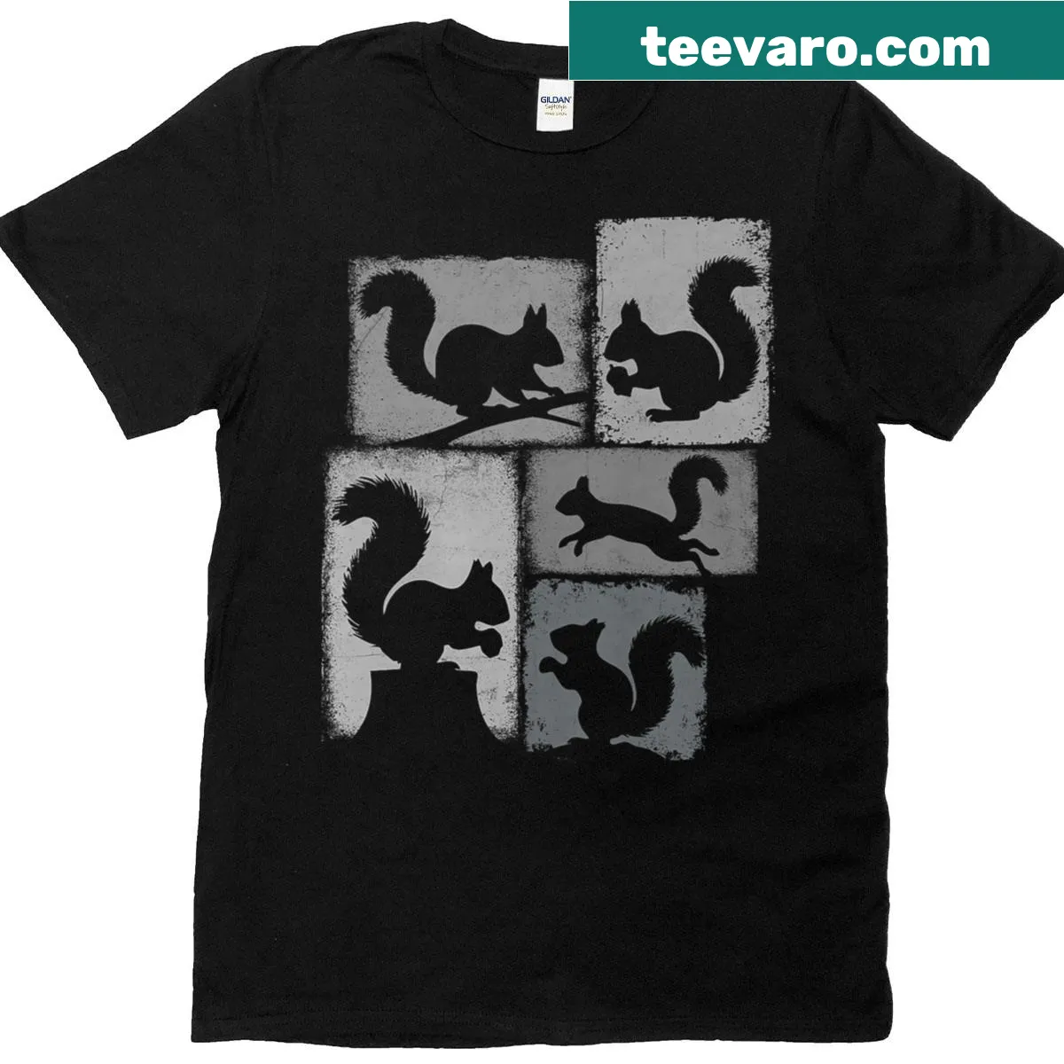 Vintage collage of squirrels and nuts on a playful T-shirt — on a men's t-shirt
