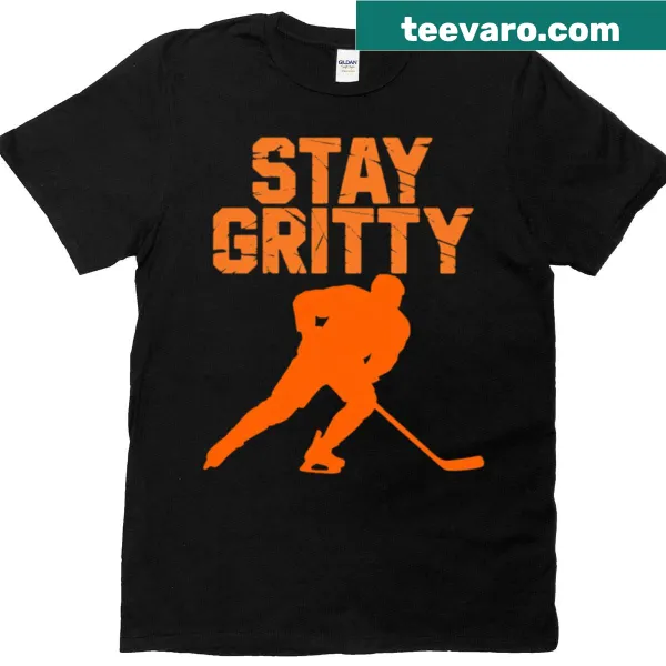 Proud typography T-shirt for ice hockey fans featuring 'Stay Gritty'