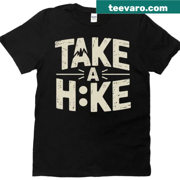 Illustrated T-shirt promoting outdoor hiking with 'Take A Hike' text