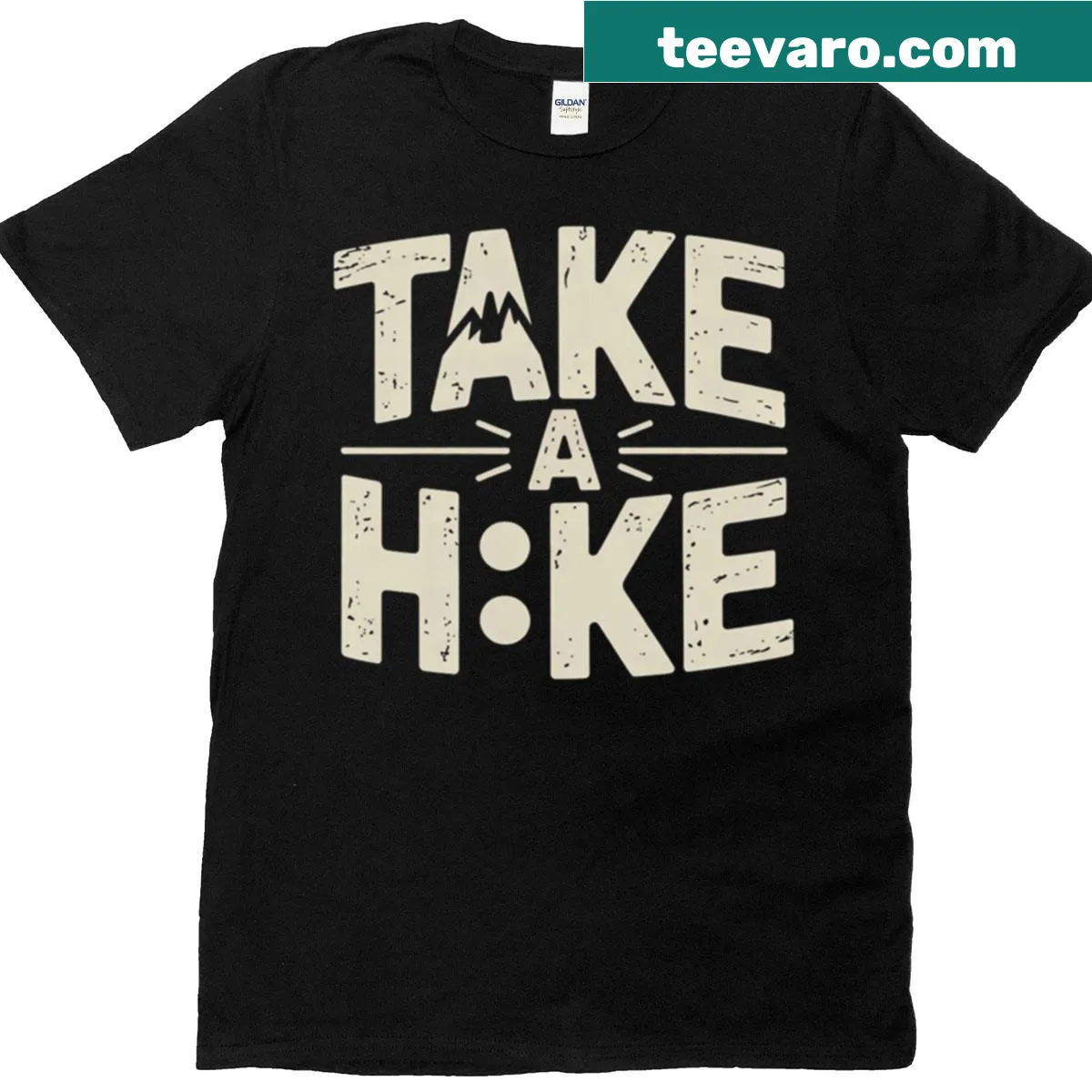 Illustrated T-shirt promoting outdoor hiking with 'Take A Hike' text — on a men's t-shirt