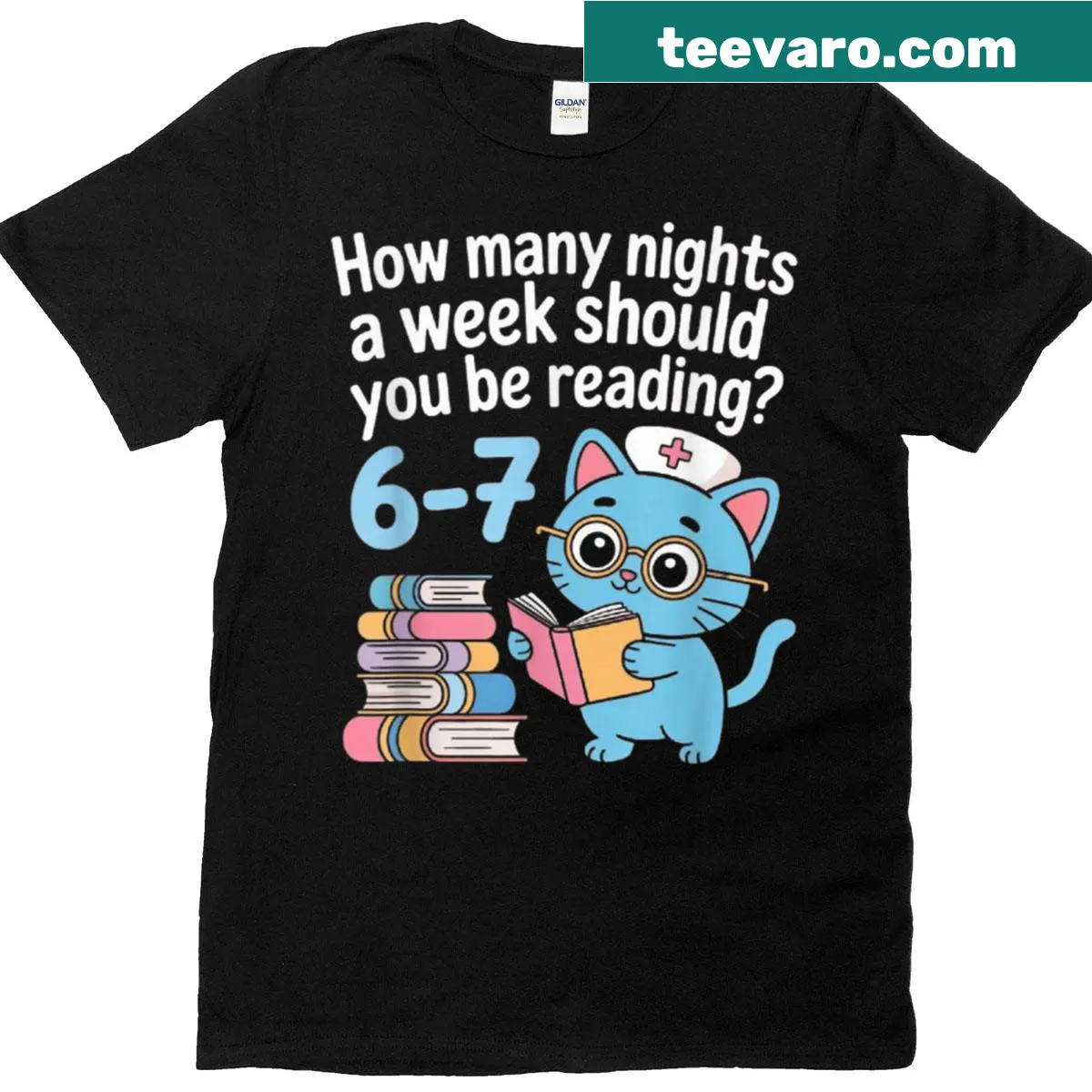 Funny teacher shirt with cat and book design questioning weekly commitments. — on a men's t-shirt