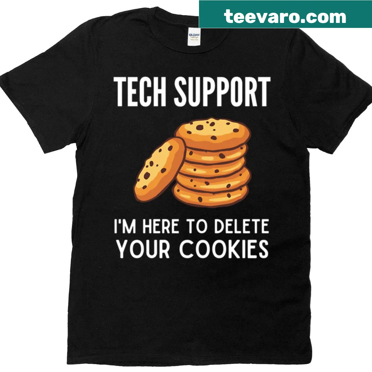 Funny tech support t-shirt with a cookie deletion theme — on a men's t-shirt