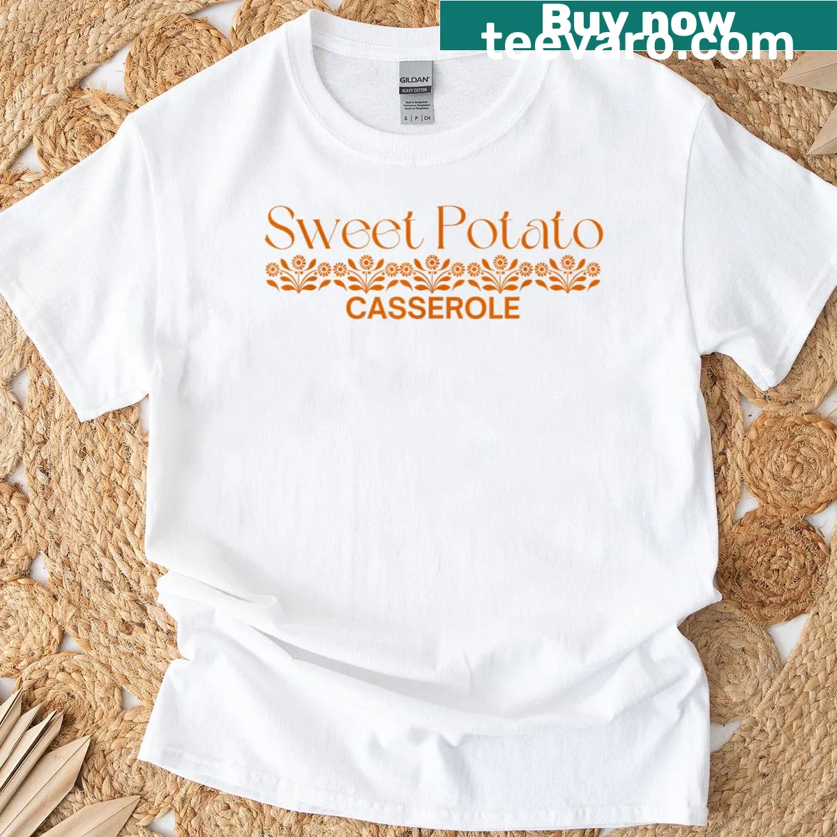 Thanksgiving T-shirt featuring sweet potato casserole typography — on a men's t-shirt