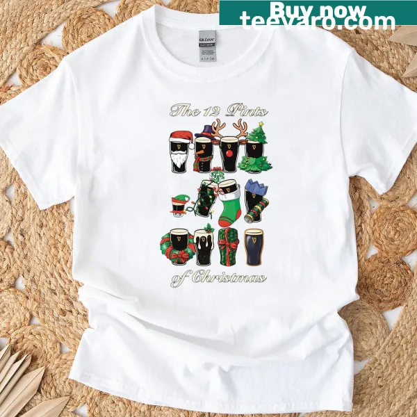 Funny Christmas t-shirt with the slogan 'The 12 Pints Of Christmas'