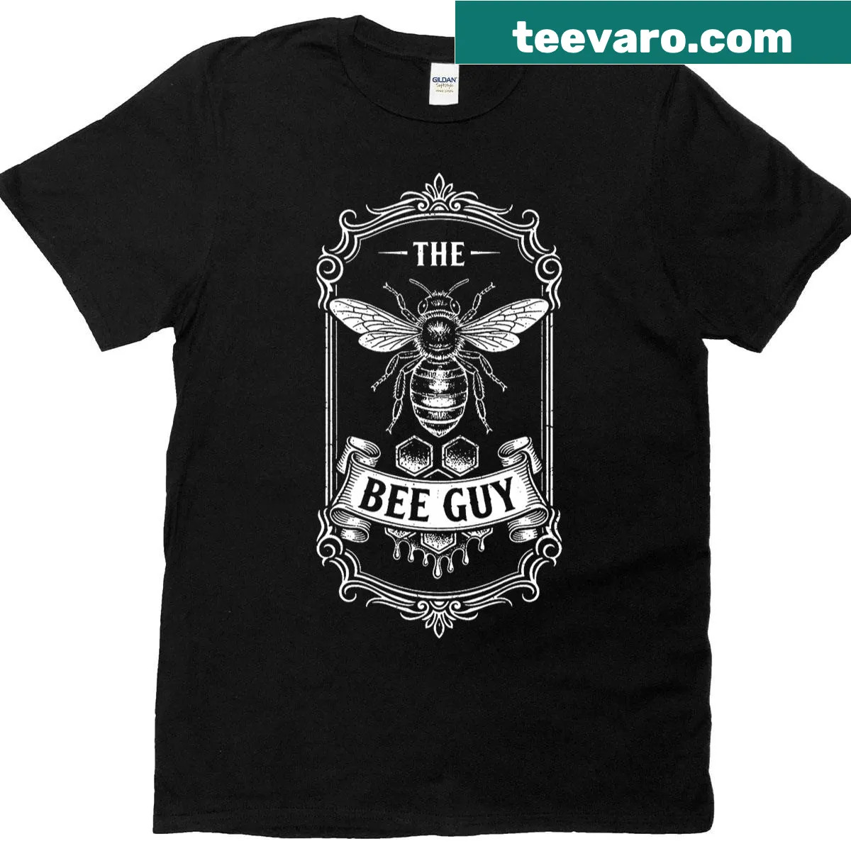 Funny T-shirt featuring a cartoon bee and humorous text about beekeeping — on a men's t-shirt