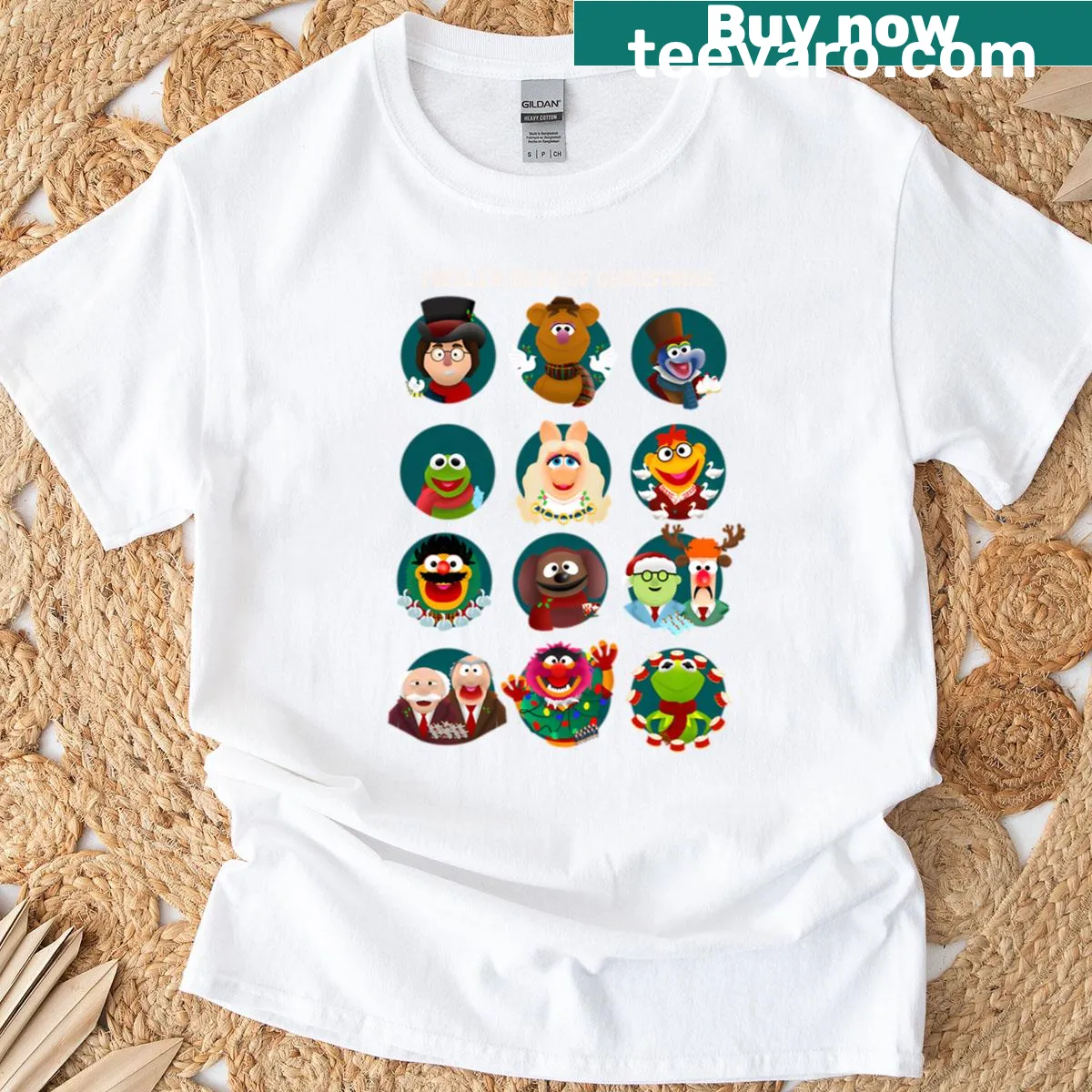 Muppets-themed T-shirt featuring characters from the Twelve Days of Christmas — on a men's t-shirt