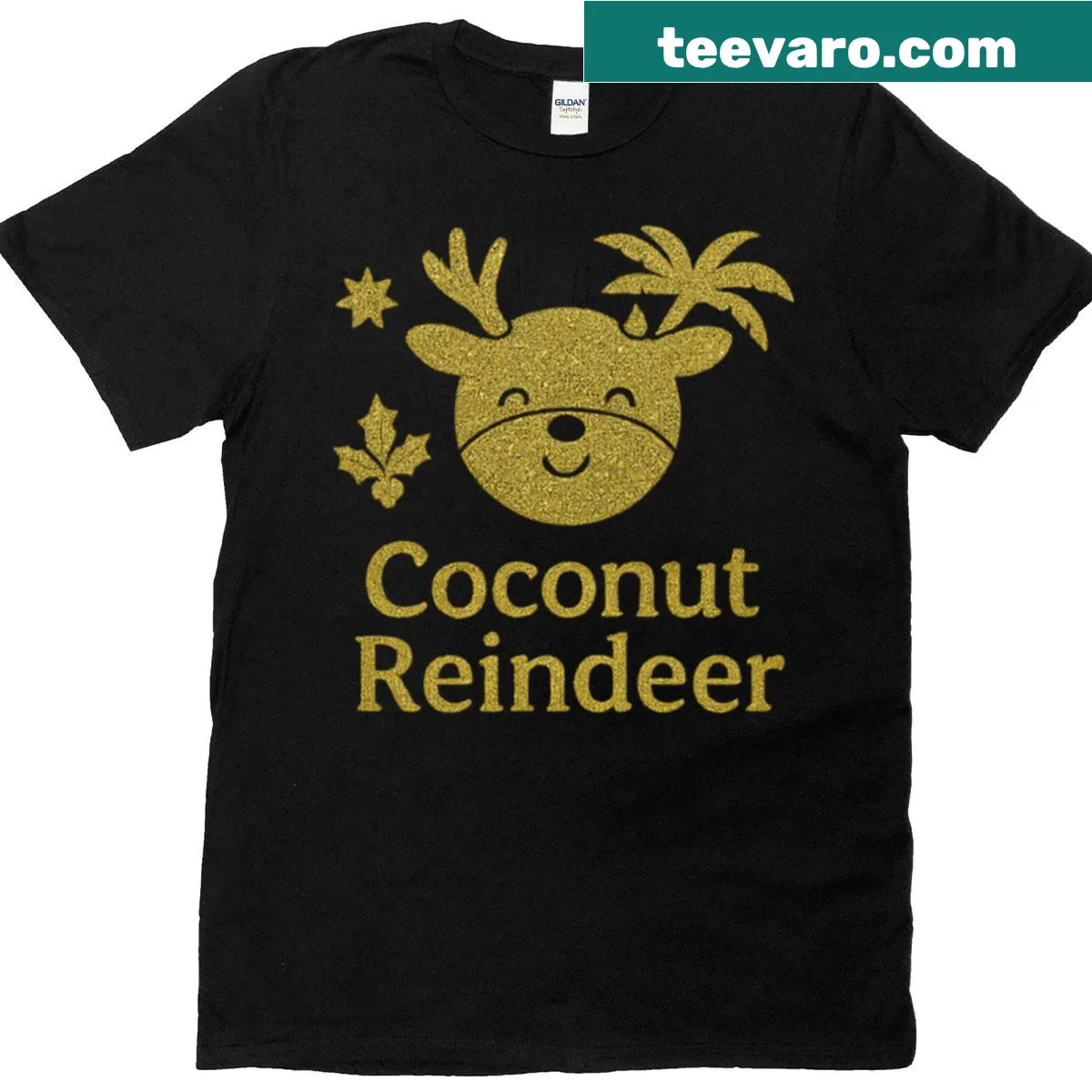 Tropical reindeer with coconut design on Christmas t-shirt — on a men's t-shirt