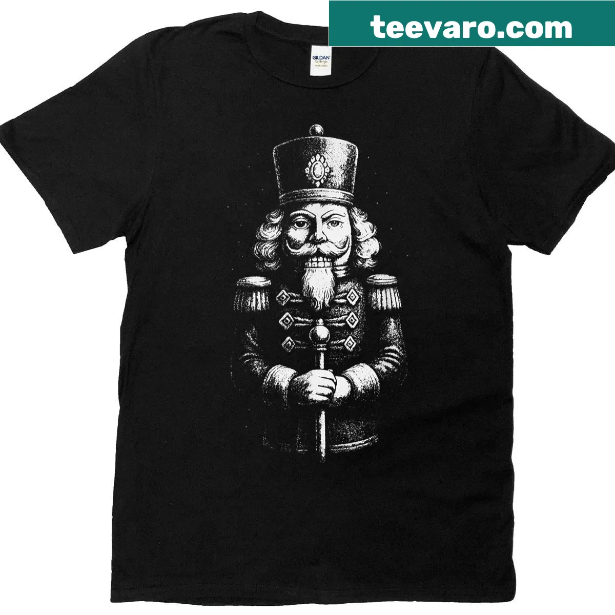 Retro Christmas nutcracker illustration for family matching T-shirts — on a men's t-shirt