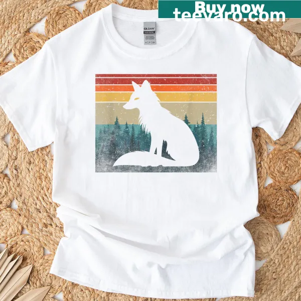 Vintage fox graphic t-shirt with forest background