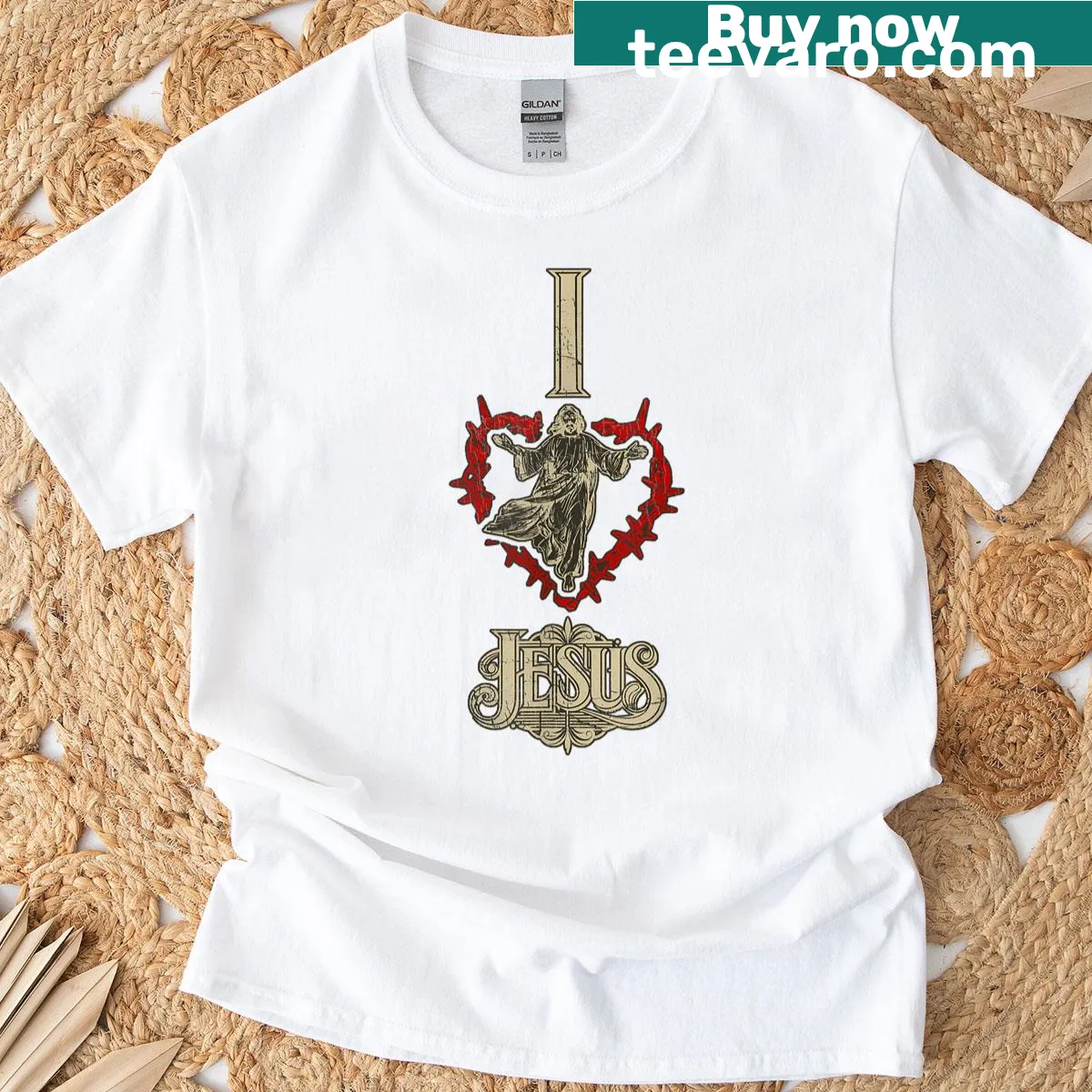 Vintage I Love Jesus t-shirt with crown of thorns design — on a men's t-shirt