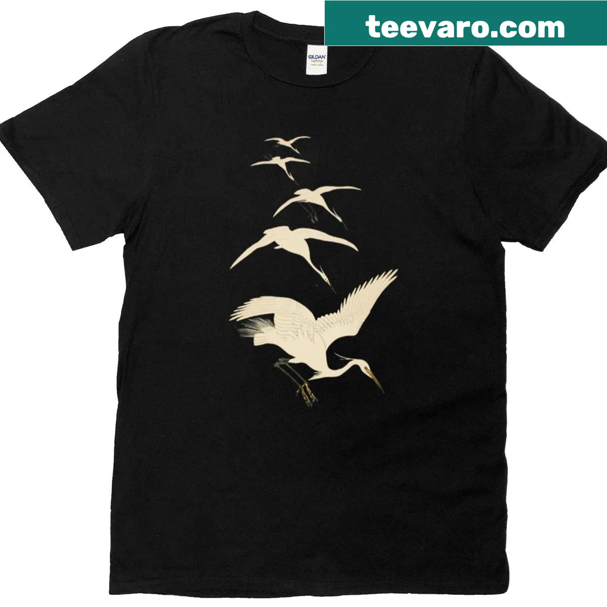 Artistic design of Japanese cranes on a vintage-style t-shirt — on a men's t-shirt